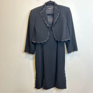 Tahari Black Slip Dress with Matching Jacket Sequins